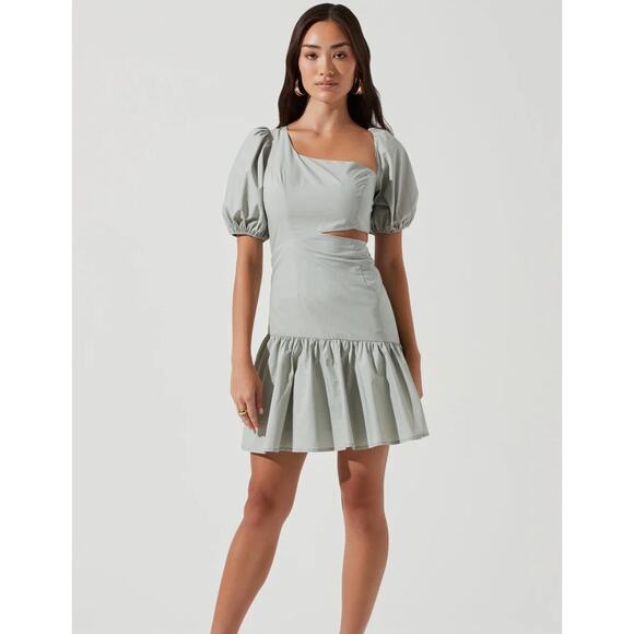 ASTR The Label Mayfair Cutout Cocktail Wedding Guest Dress In Sage Green - Picture 2 of 7